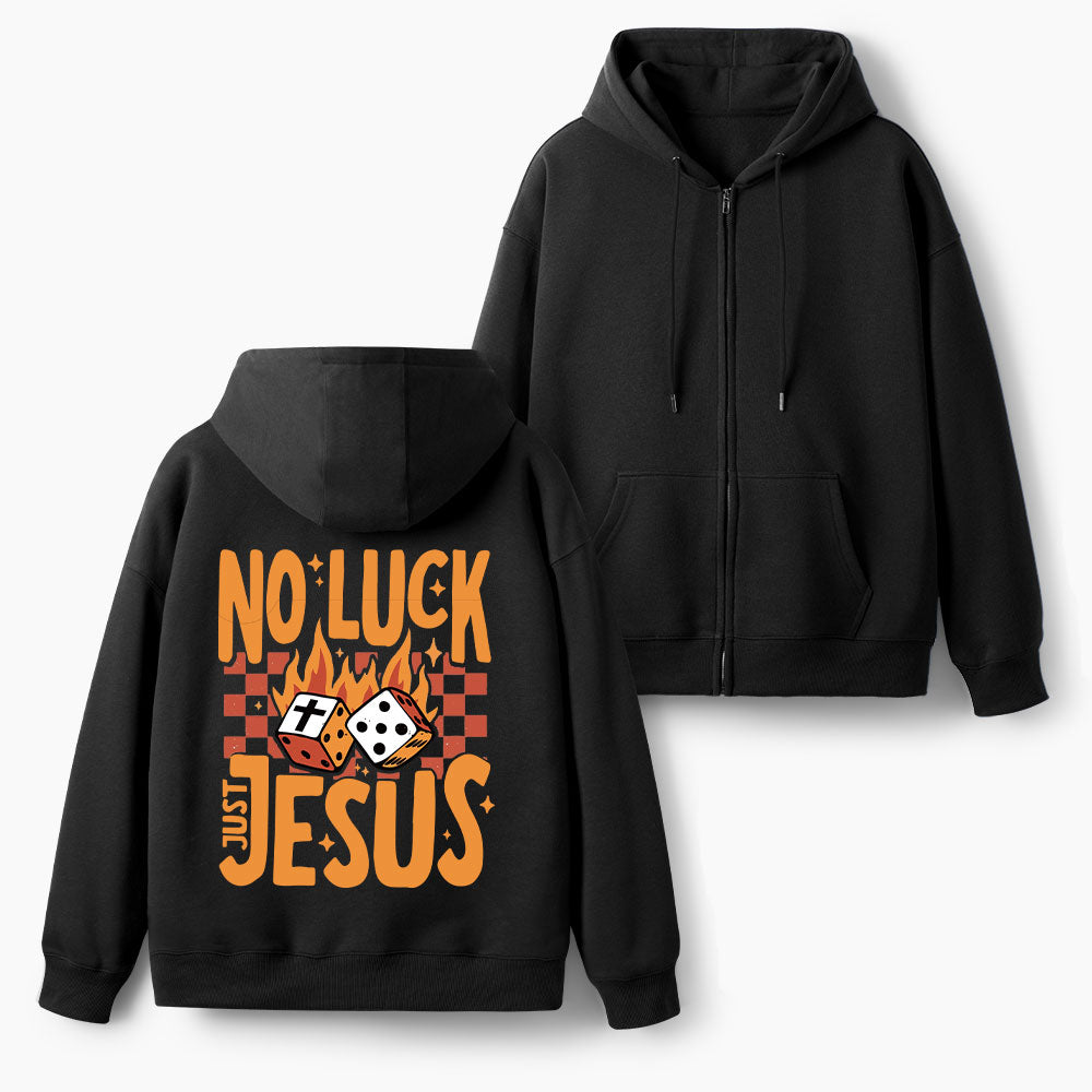 No Luck Just Jesus Christian Fleece-Lined Full-Zip Hoodie