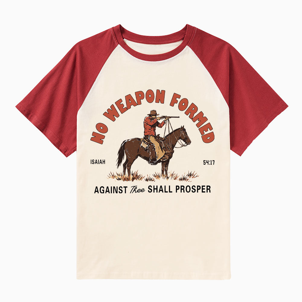No Weapon Formed Christian Raglan Sleeve T-Shirt