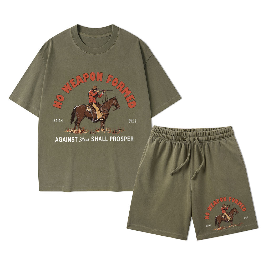 No Weapon Formed Christian Washed T-Shirt & Shorts