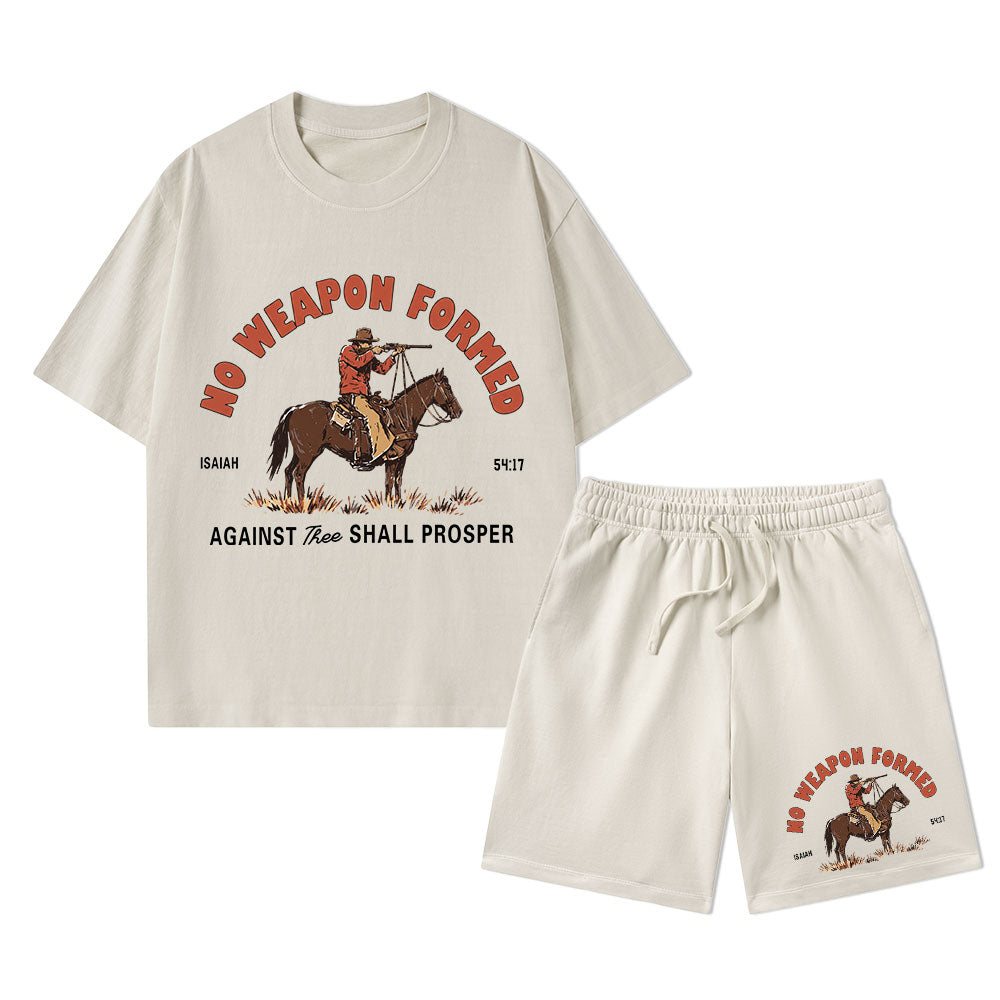 No Weapon Formed Christian Washed T-Shirt & Shorts