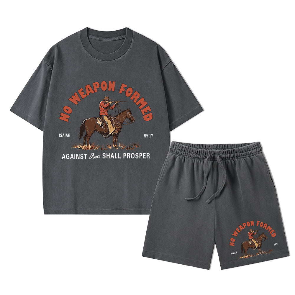 No Weapon Formed Christian Washed T-Shirt & Shorts
