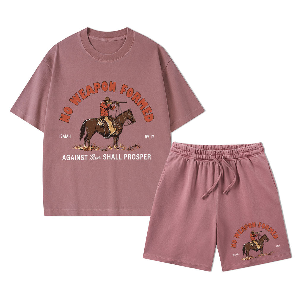 No Weapon Formed Christian Washed T-Shirt & Shorts