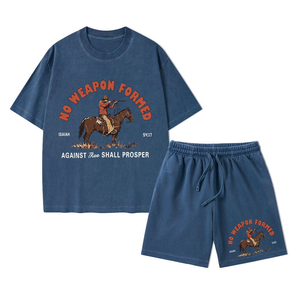 No Weapon Formed Christian Washed T-Shirt & Shorts