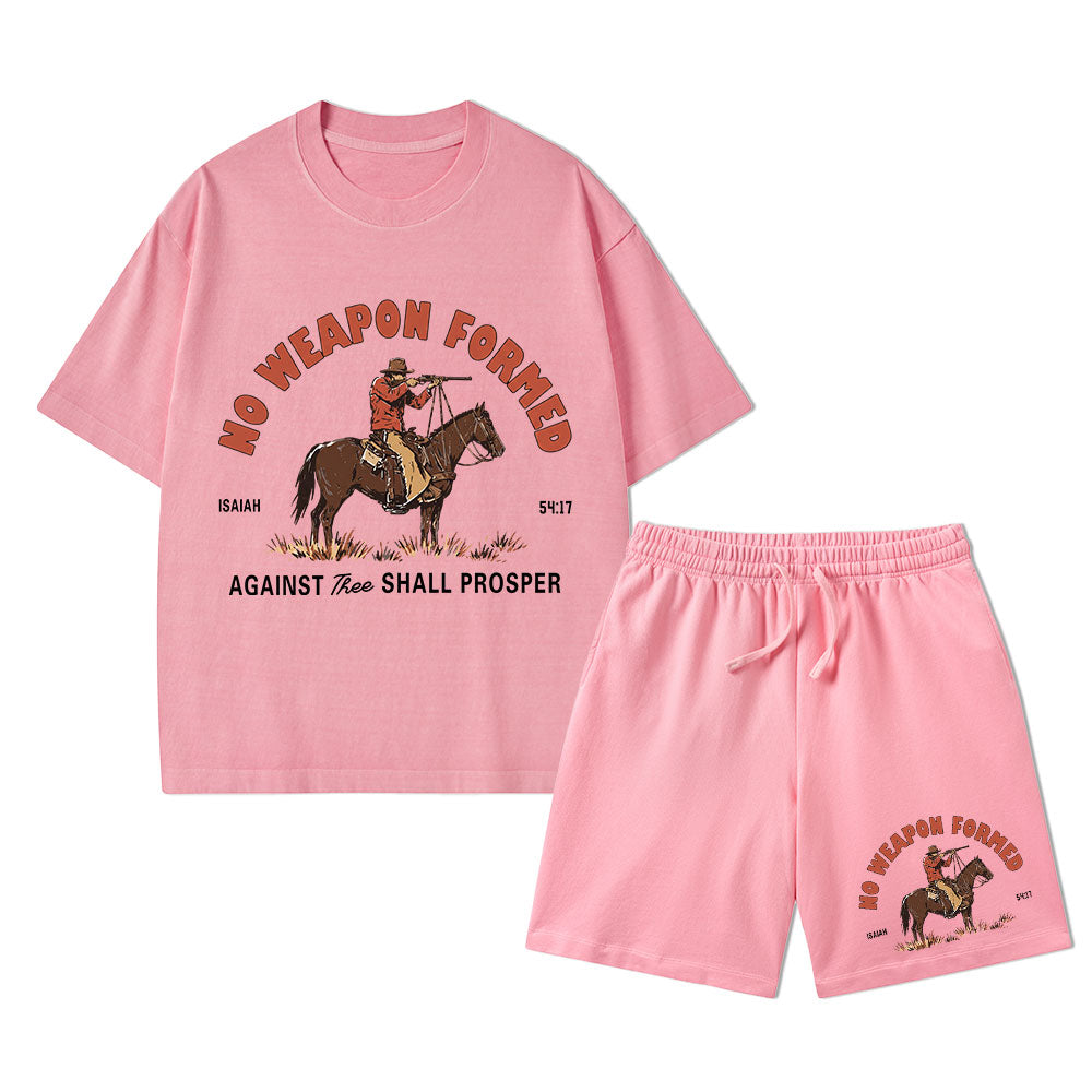 No Weapon Formed Christian Washed T-Shirt & Shorts
