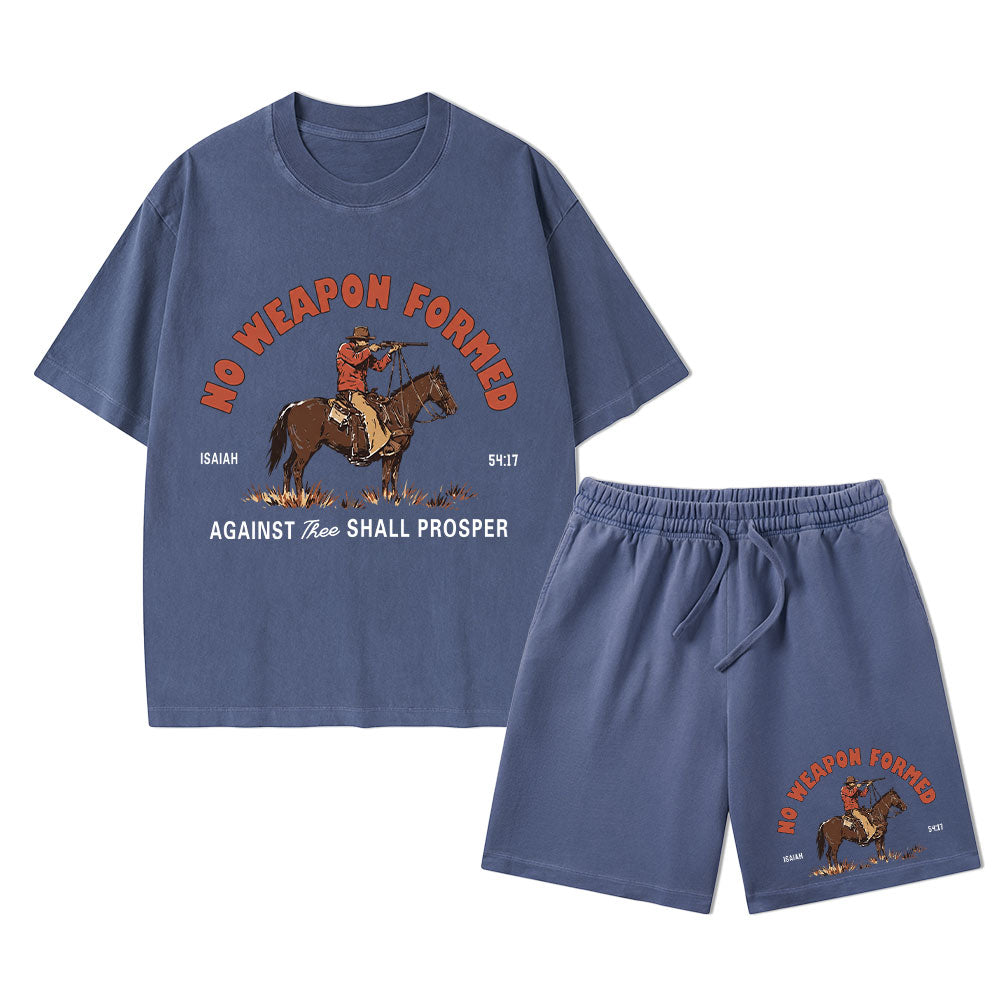 No Weapon Formed Christian Washed T-Shirt & Shorts