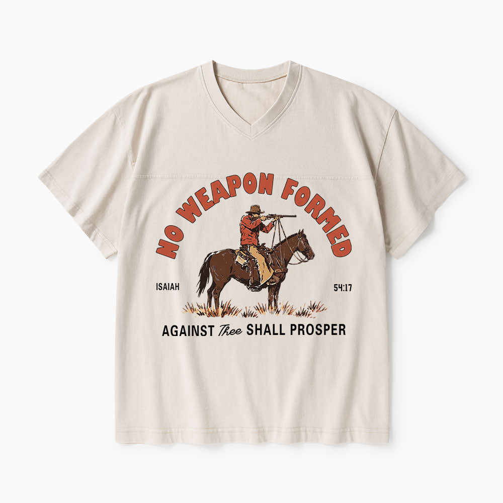 No Weapon Formed Christian Washed V-Neck T-Shirt