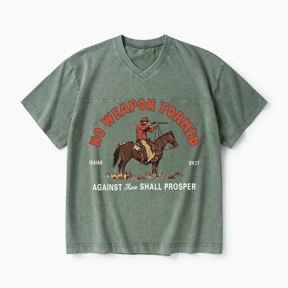 No Weapon Formed Christian Washed V-Neck T-Shirt