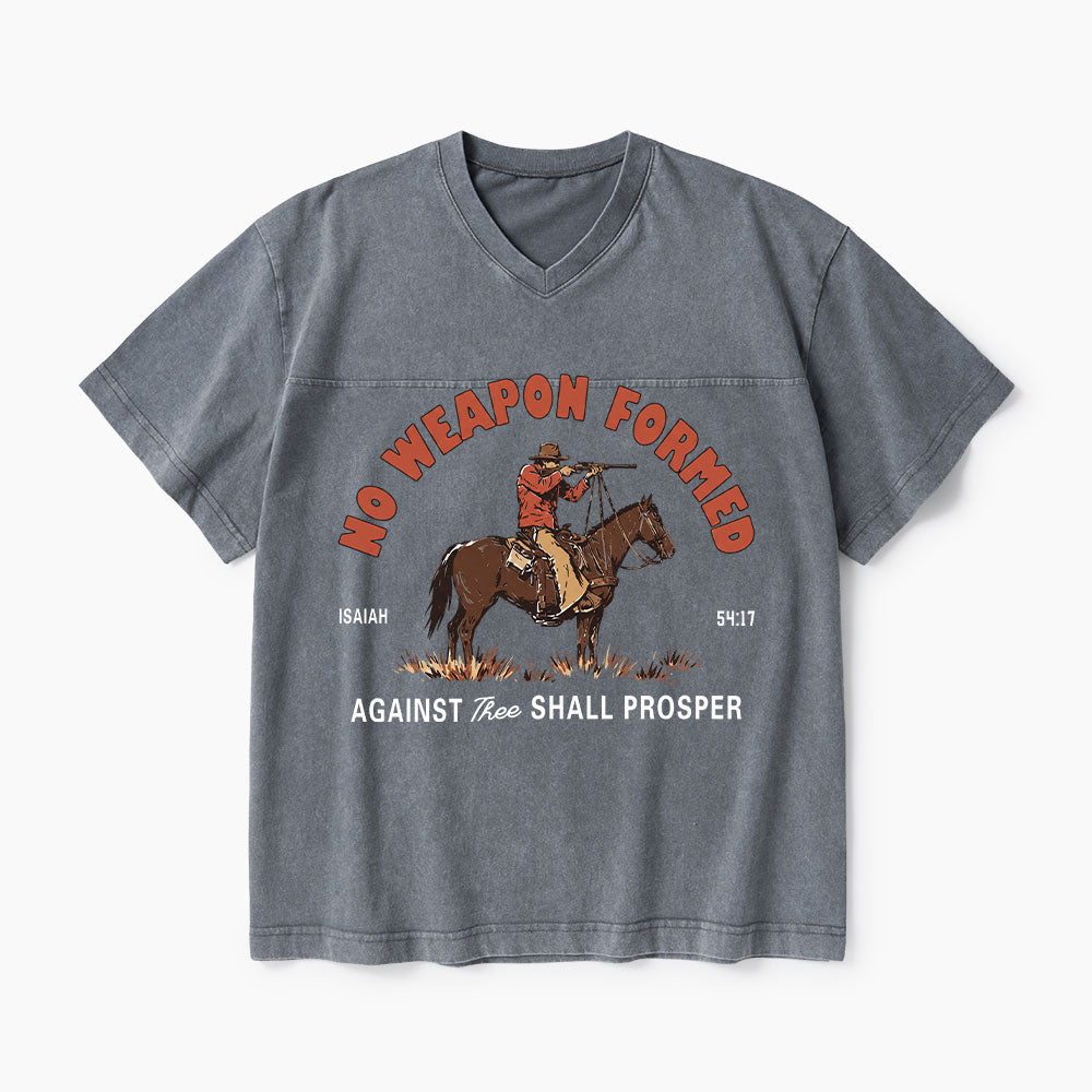 No Weapon Formed Christian Washed V-Neck T-Shirt