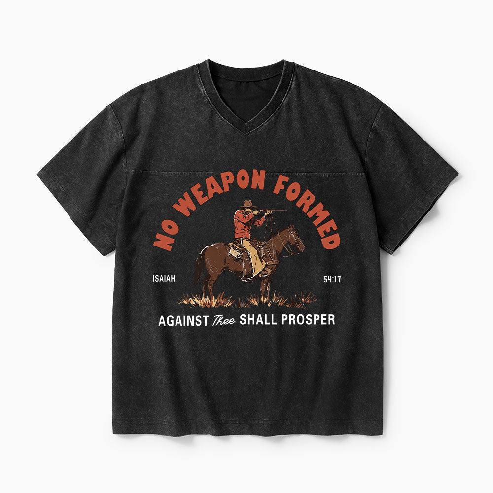 No Weapon Formed Christian Washed V-Neck T-Shirt