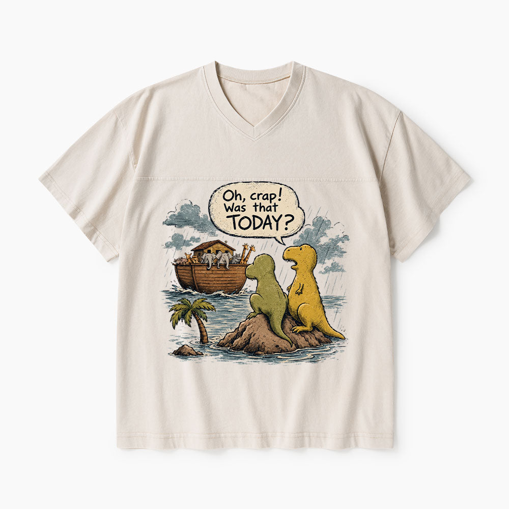 Noah's Ark Funny Dinosaurs Christian Washed V-Neck T-Shirt