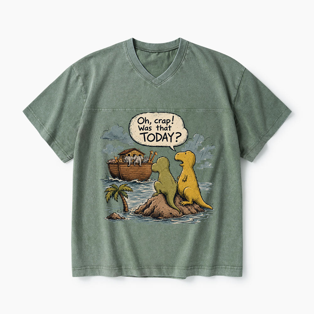 Noah's Ark Funny Dinosaurs Christian Washed V-Neck T-Shirt