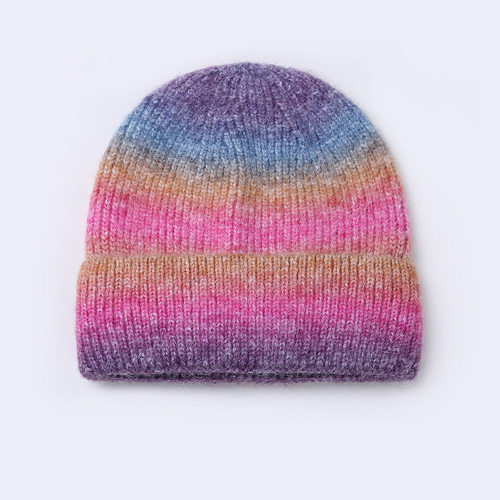 Winter Rainbow Gradient Knit Hat