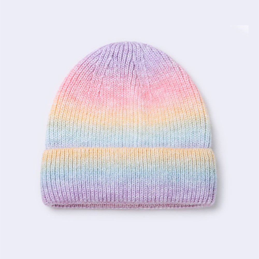 Winter Rainbow Gradient Knit Hat