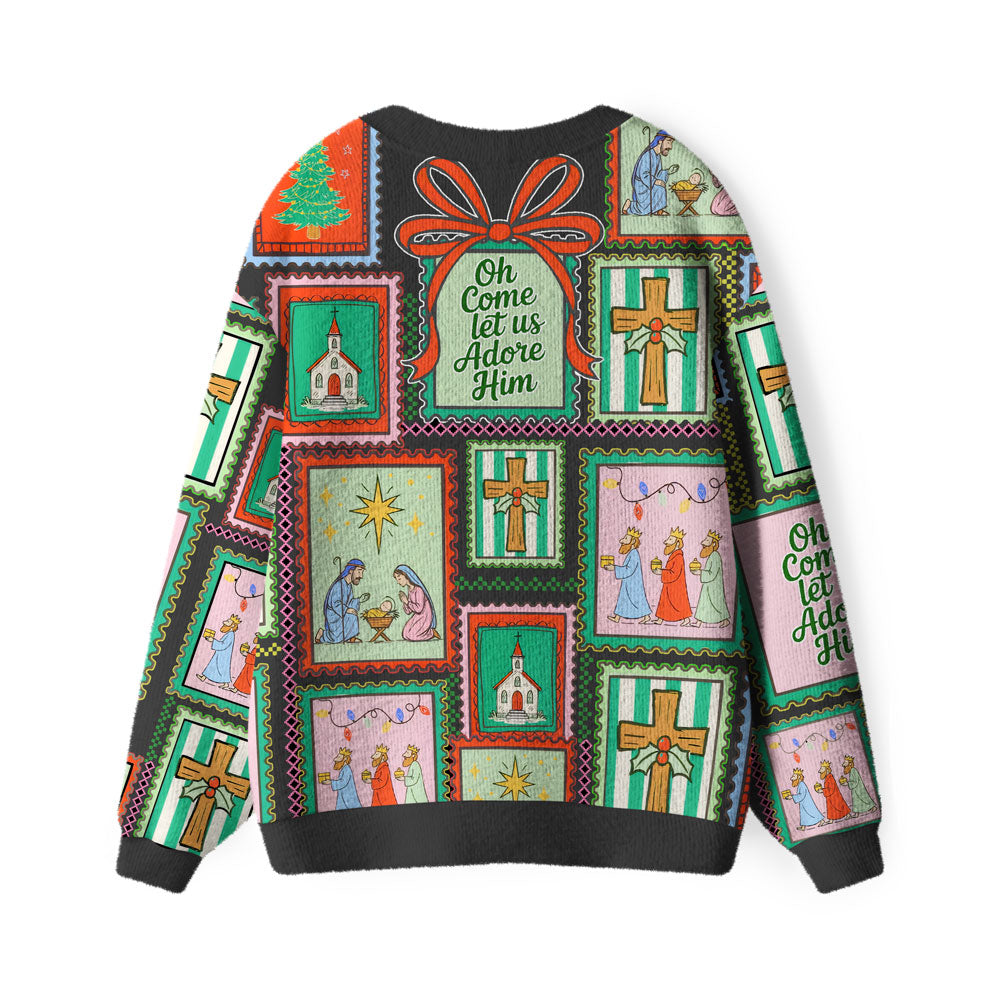 Oh Come Let Adore Him Furry Christian Lightweight Cardigan