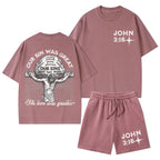 Our Sin Was Great His Love Was Greater Christian Washed T-Shirt & Shorts