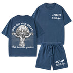 Our Sin Was Great His Love Was Greater Christian Washed T-Shirt & Shorts