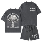 Our Sin Was Great His Love Was Greater Christian Washed T-Shirt & Shorts