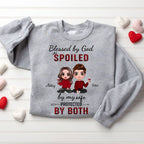 Personalized Blessed By God Spoiled By My Husband & Wife Christian Couple Sweatshirt