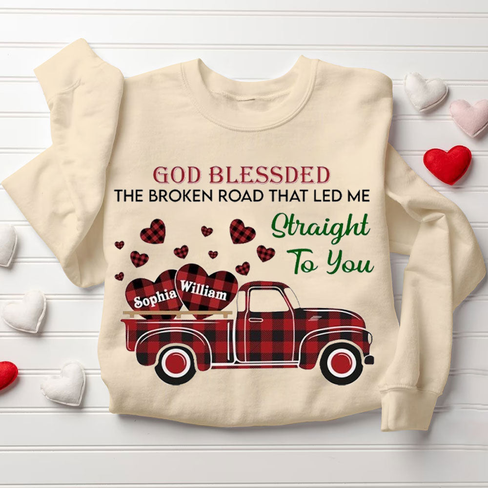 Personalized God Blessed The Broken Road That Led Me To Straight To You Christian Couple Sweatshirt