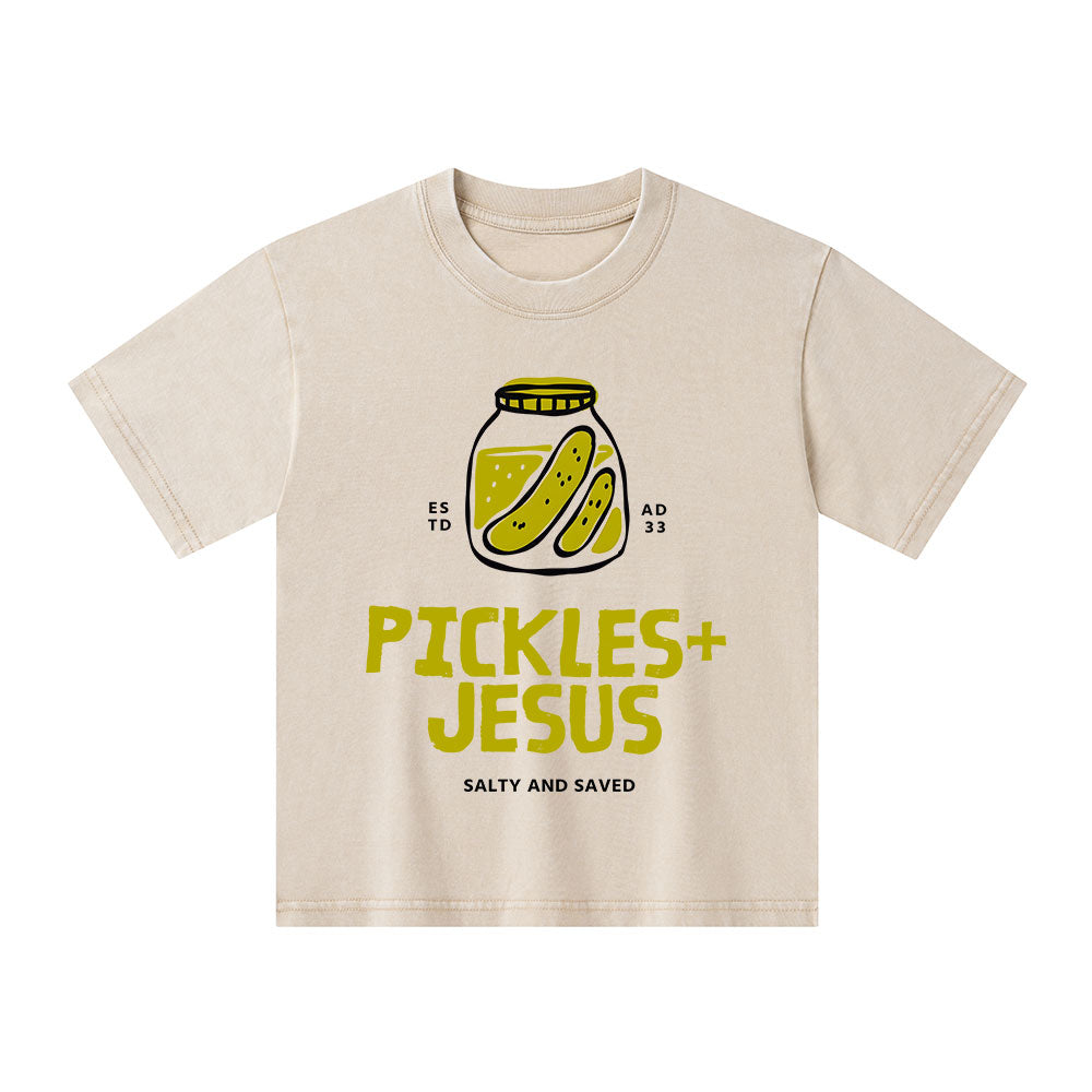 Pickles And Jesus Christian Kid Washed T-Shirt