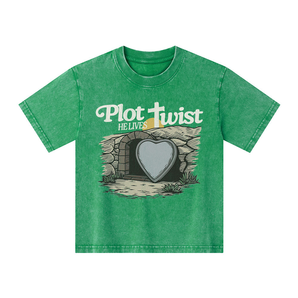 Plot Twist He Lives Christian Kid Washed T-Shirt