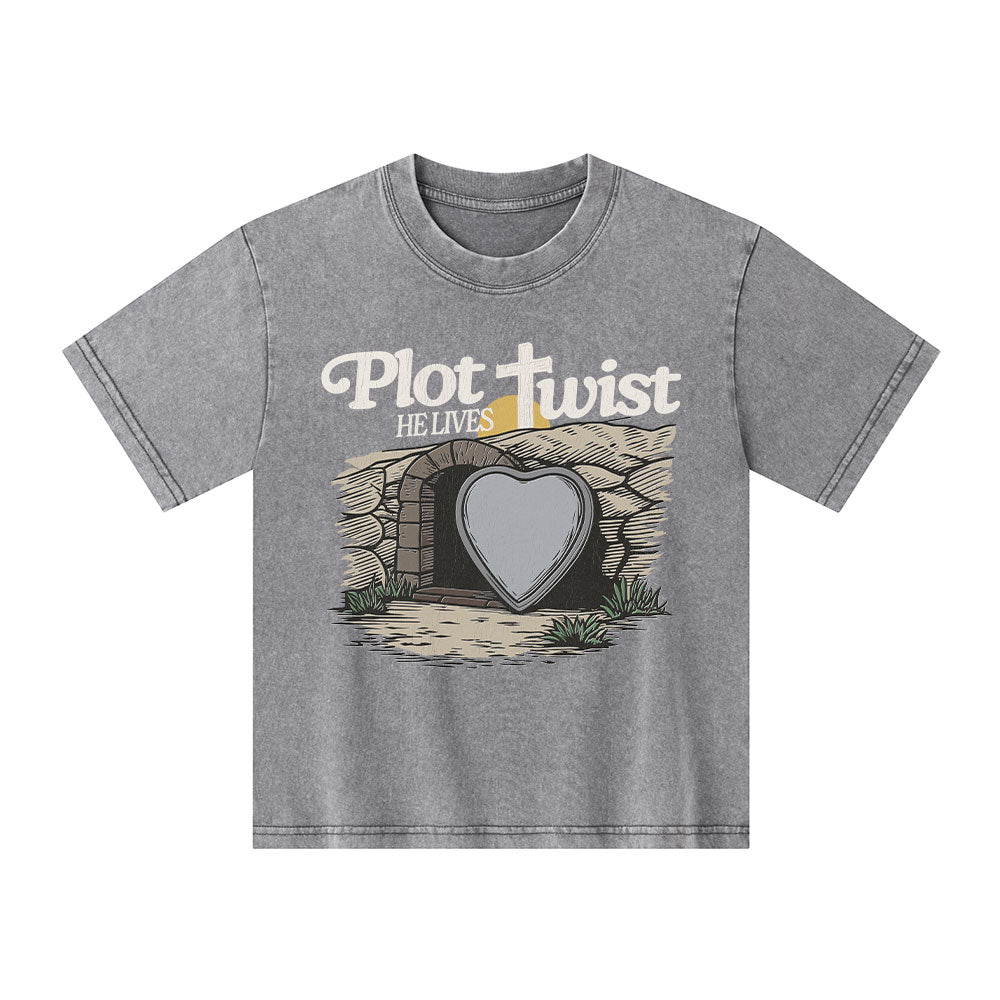 Plot Twist He Lives Christian Kid Washed T-Shirt