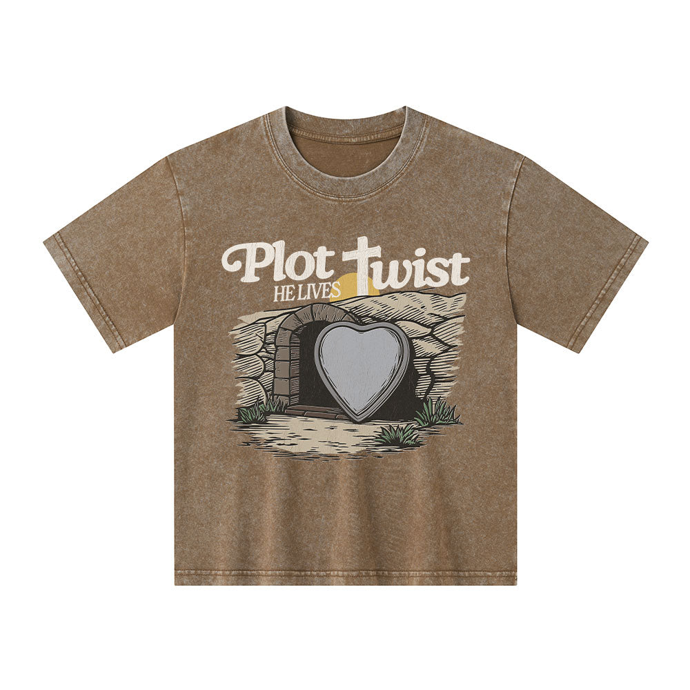 Plot Twist He Lives Christian Kid Washed T-Shirt
