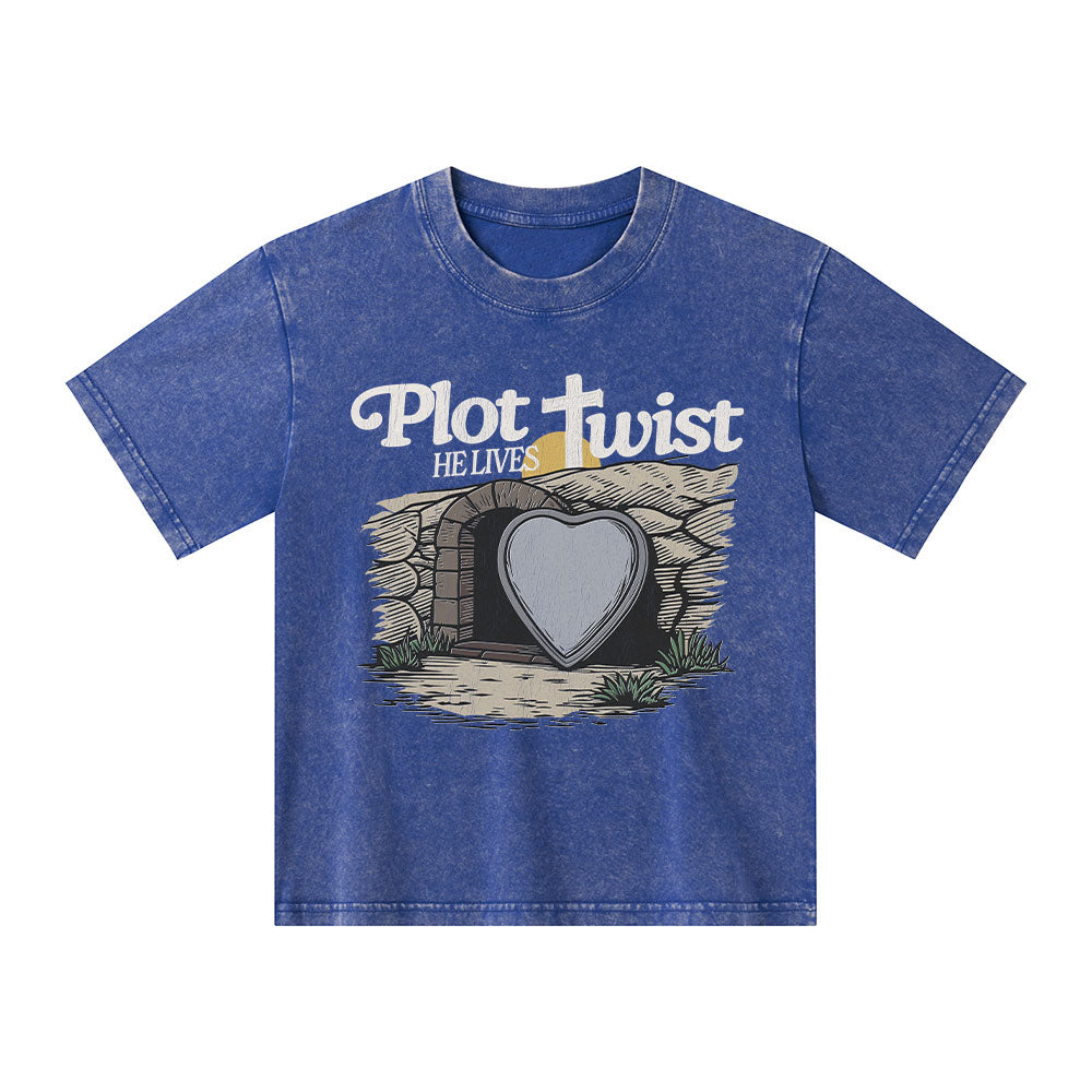 Plot Twist He Lives Christian Kid Washed T-Shirt