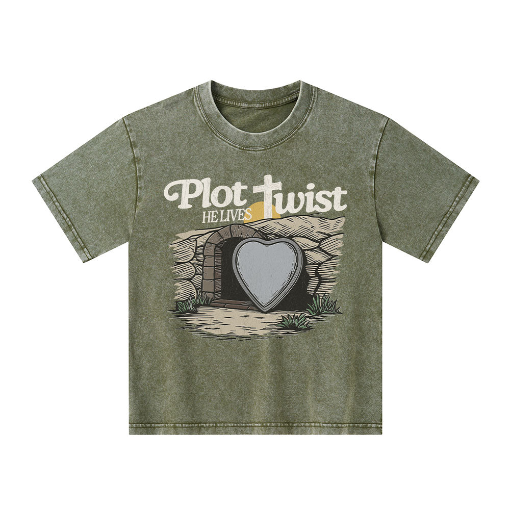 Plot Twist He Lives Christian Kid Washed T-Shirt