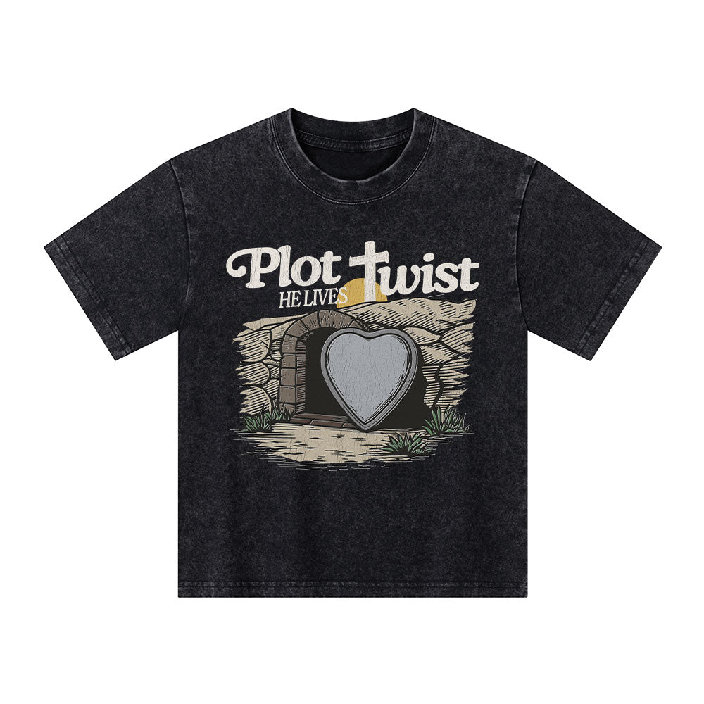 Plot Twist He Lives Christian Kid Washed T-Shirt