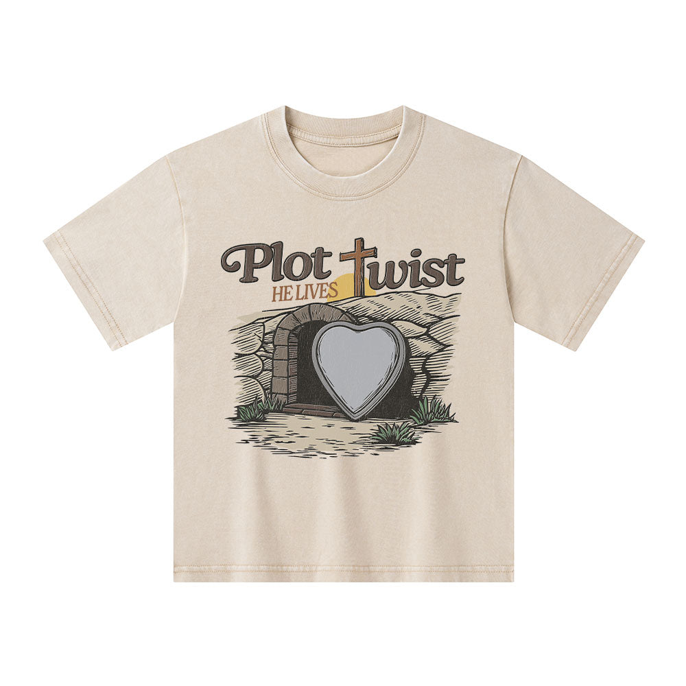 Plot Twist He Lives Christian Kid Washed T-Shirt