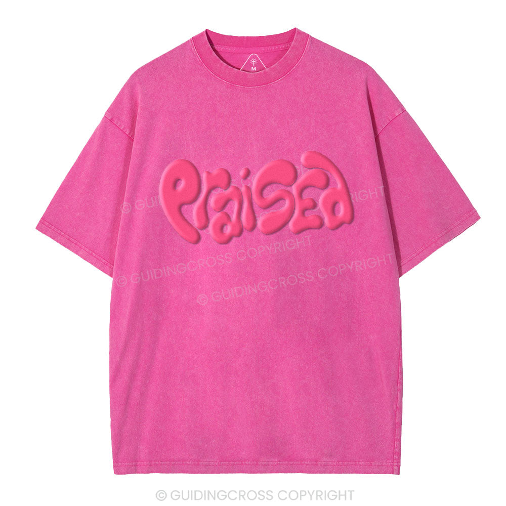 Praised Christian Puff Printed Washed T-Shirt