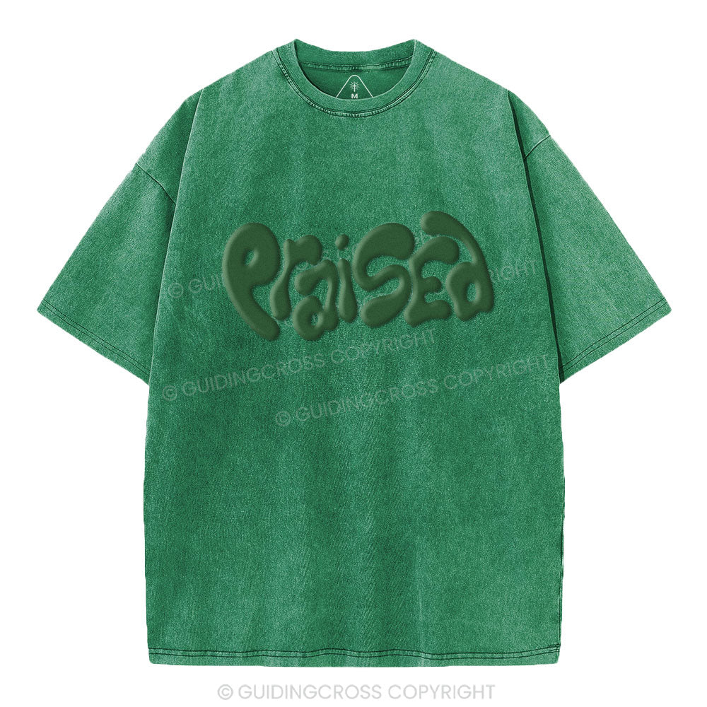Praised Christian Puff Printed Washed T-Shirt