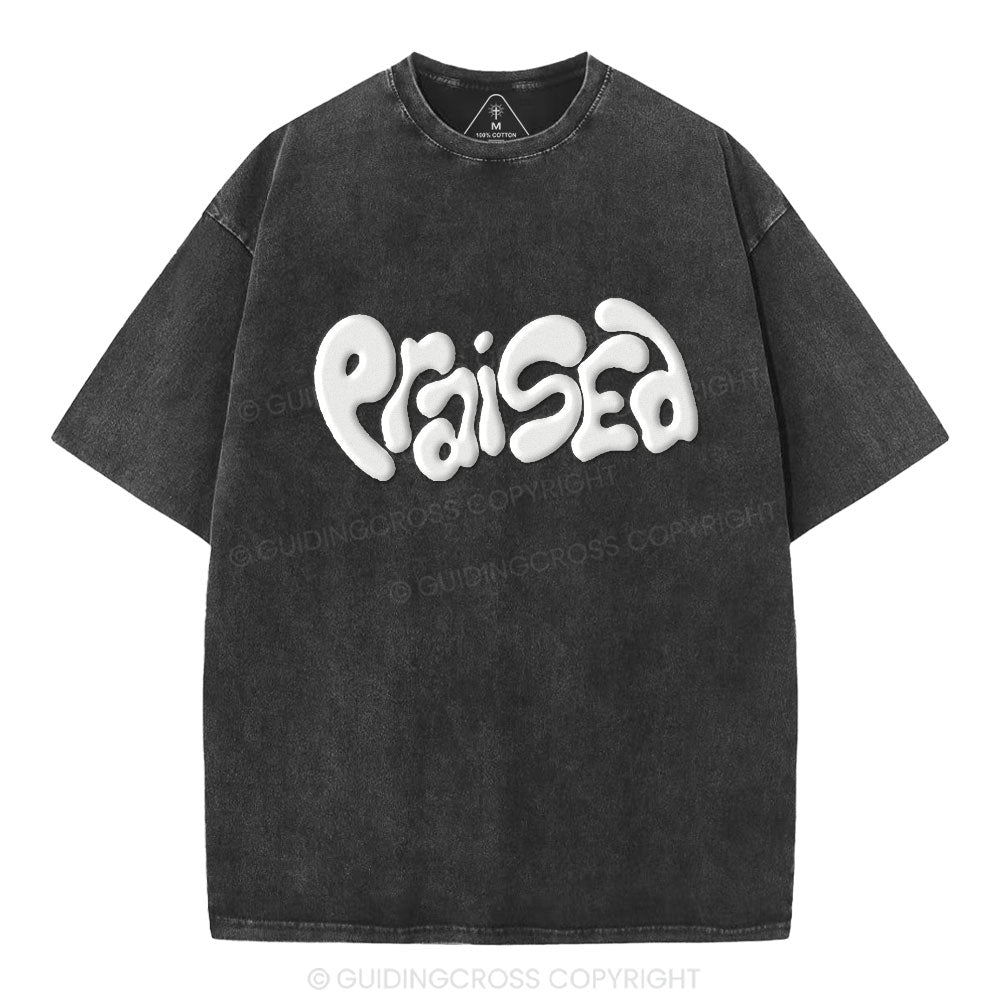 Praised Christian Puff Printed Washed T-Shirt