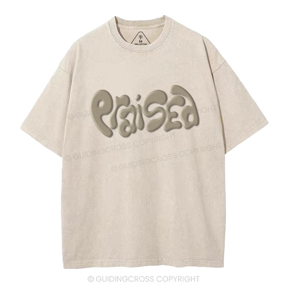 Praised Christian Puff Printed Washed T-Shirt