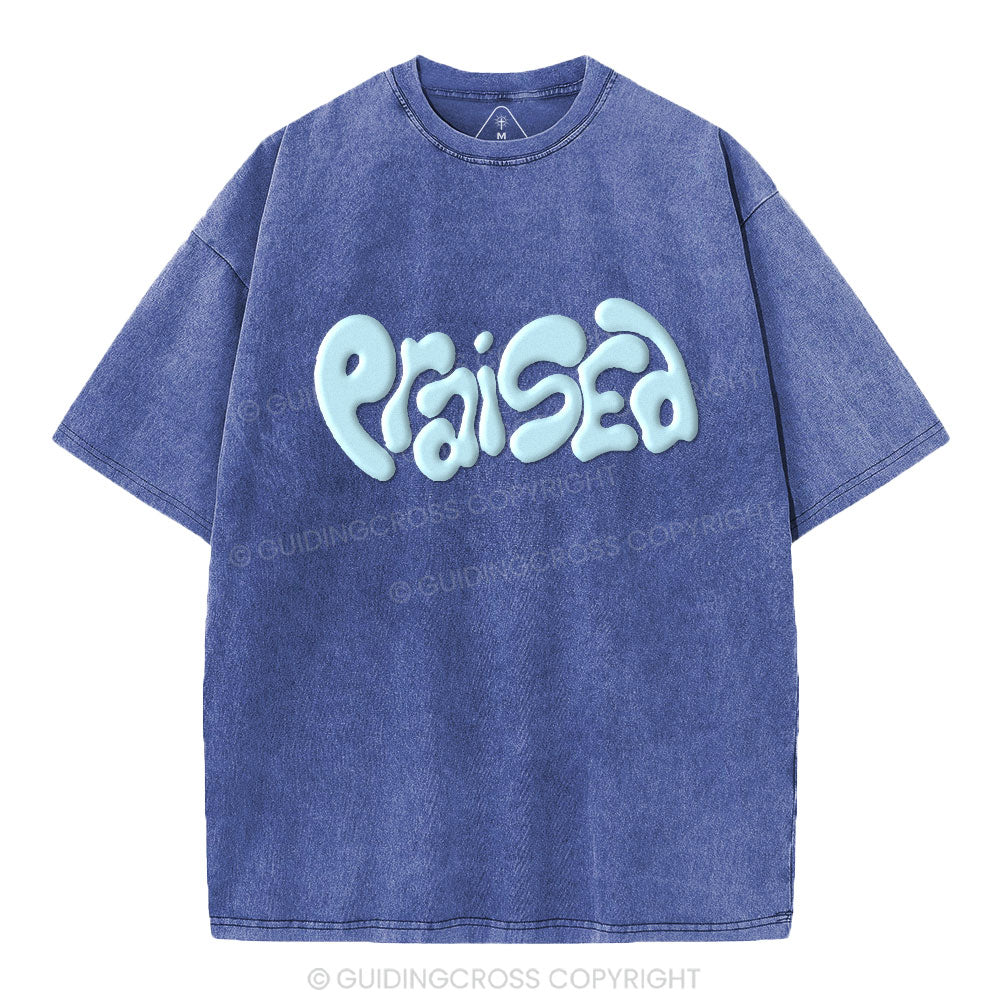 Praised Christian Puff Printed Washed T-Shirt