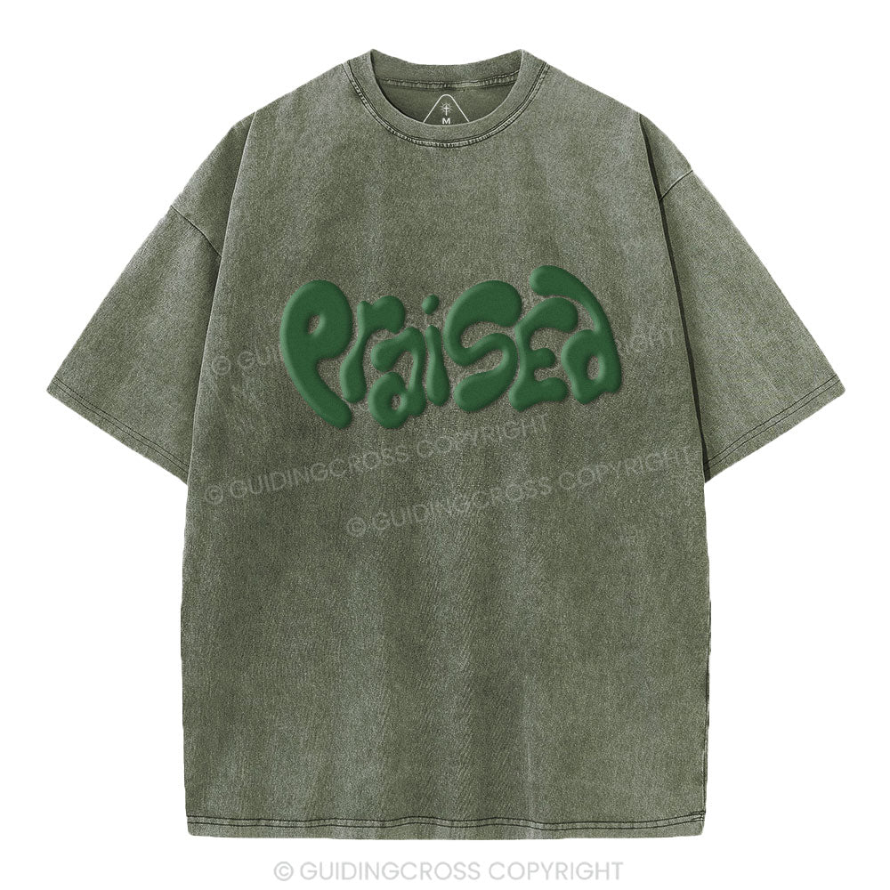 Praised Christian Puff Printed Washed T-Shirt