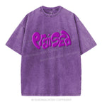 Praised Christian Puff Printed Washed T-Shirt