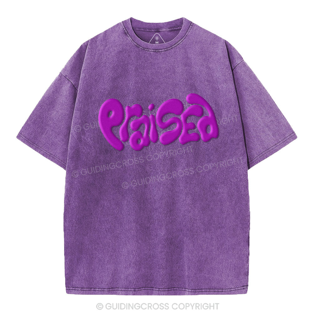 Praised Christian Puff Printed Washed T-Shirt