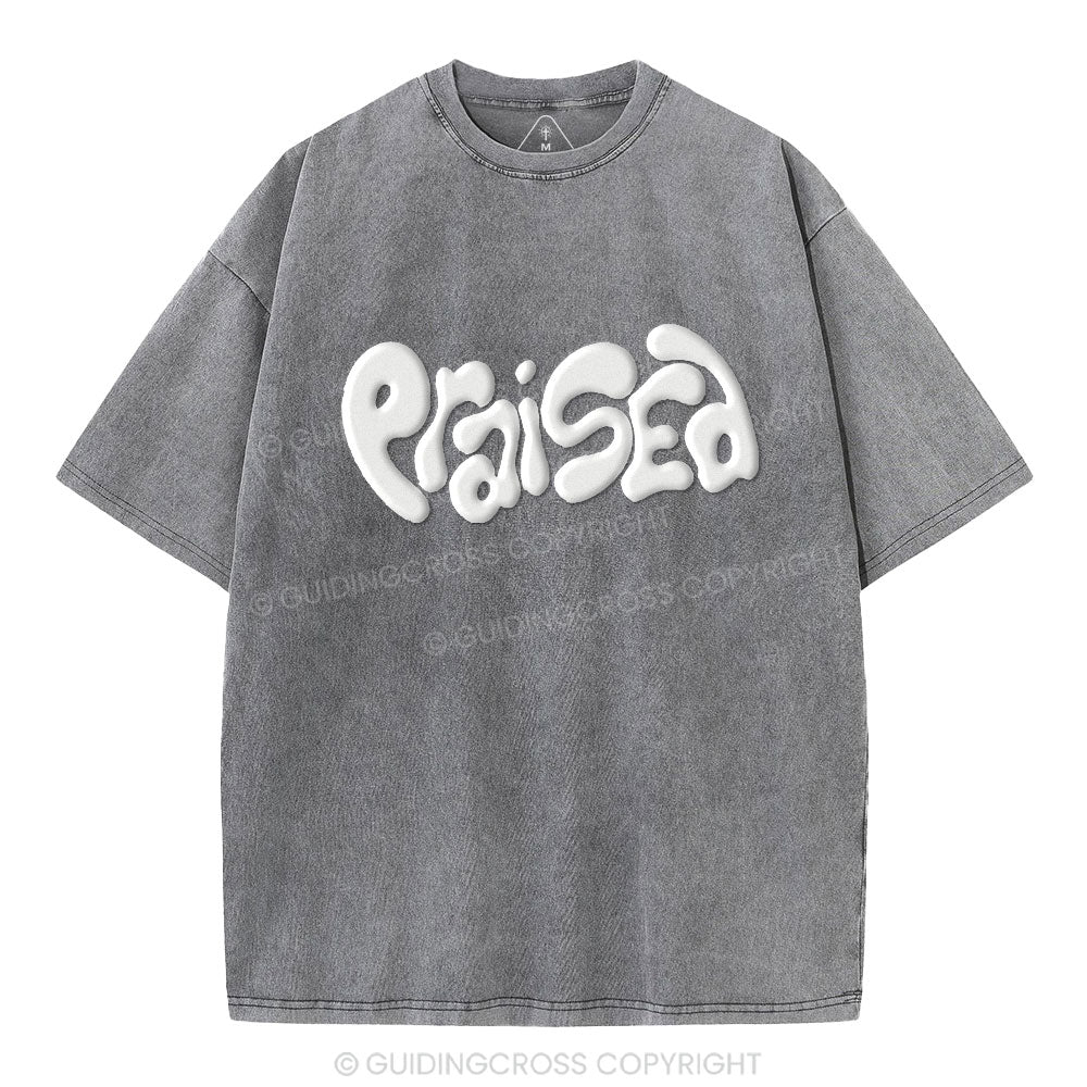 Praised Christian Puff Printed Washed T-Shirt