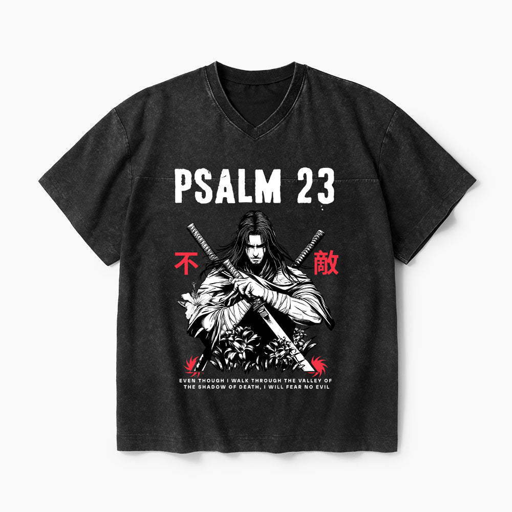 Psalm 23 Fear No Evil Aesthetic Mens Christian Washed V-Neck T-Shirt