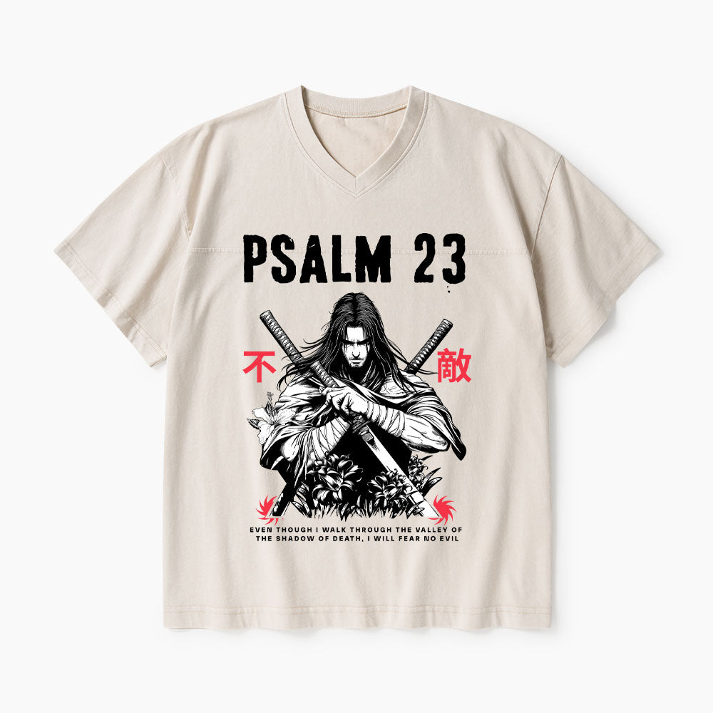 Psalm 23 Fear No Evil Aesthetic Mens Christian Washed V-Neck T-Shirt