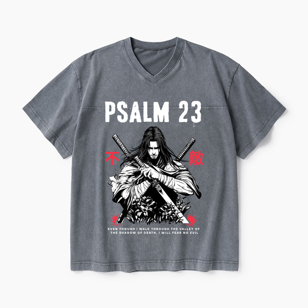 Psalm 23 Fear No Evil Aesthetic Mens Christian Washed V-Neck T-Shirt