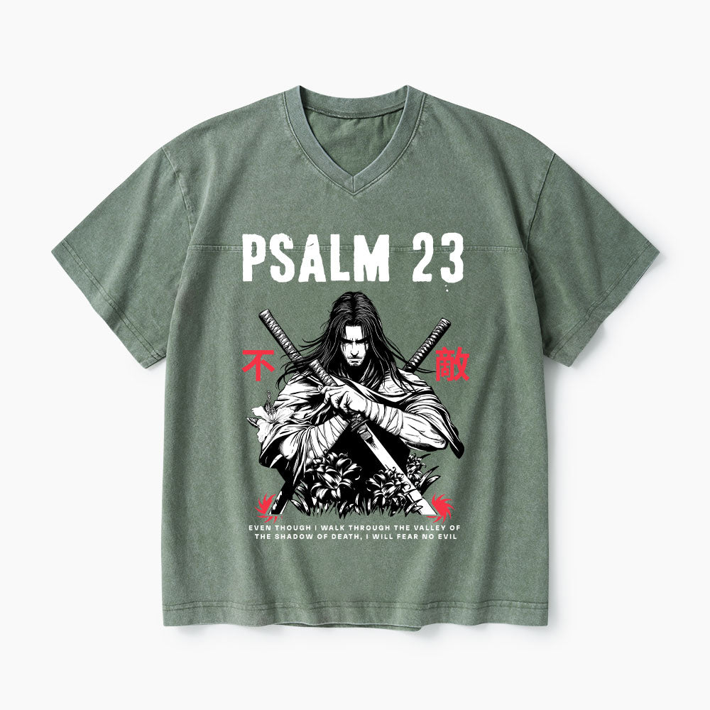 Psalm 23 Fear No Evil Aesthetic Mens Christian Washed V-Neck T-Shirt