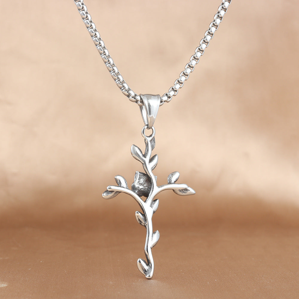 Retro Bloom Cross Necklace