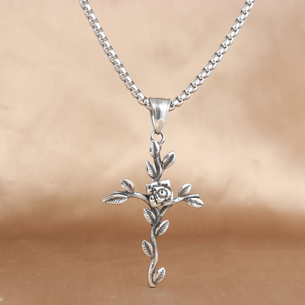 Retro Bloom Cross Necklace