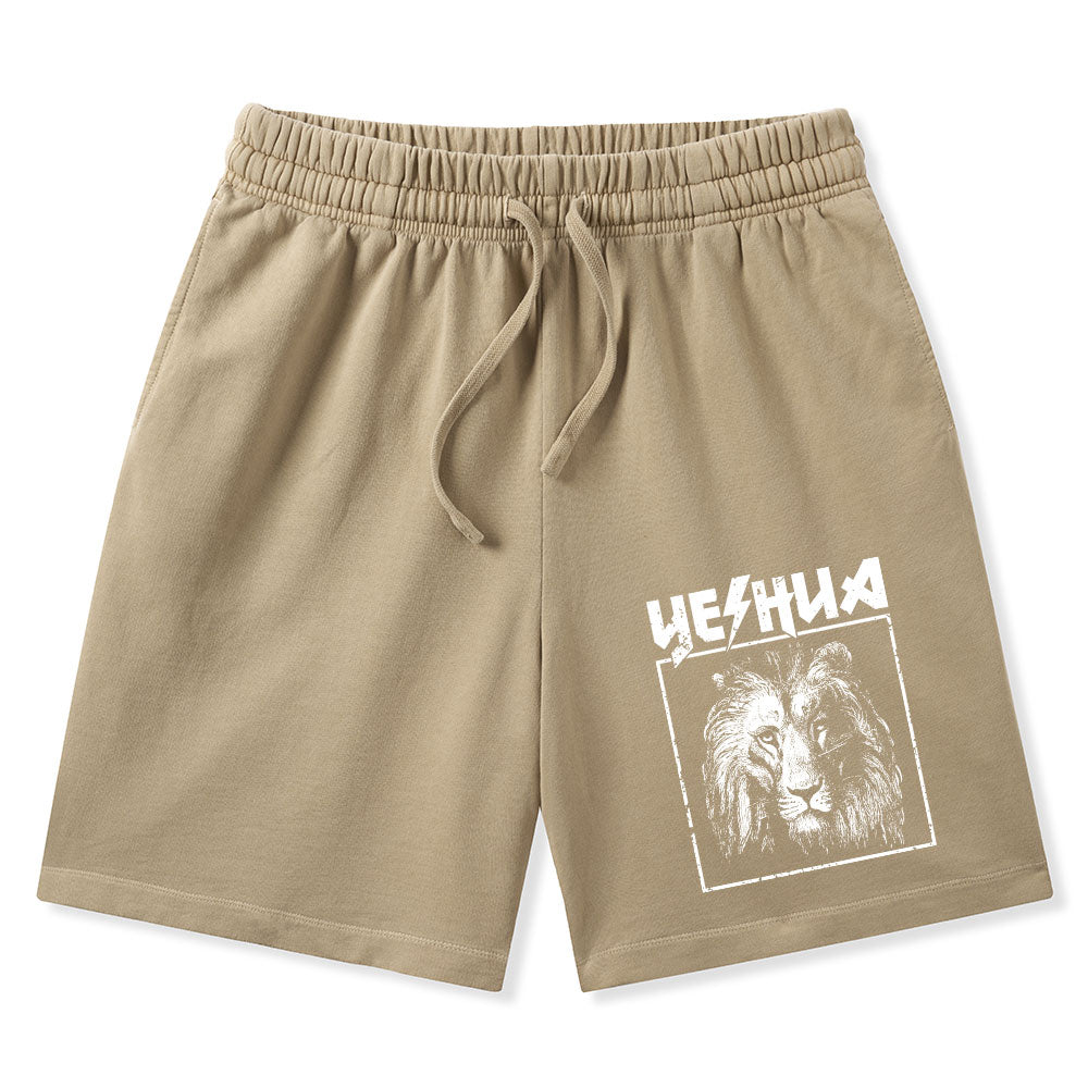 Retro Lion Yeshua Christian Washed Shorts