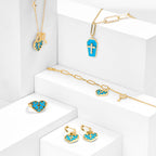 Retro Turquoise Green Heart Cross Collection Necklace