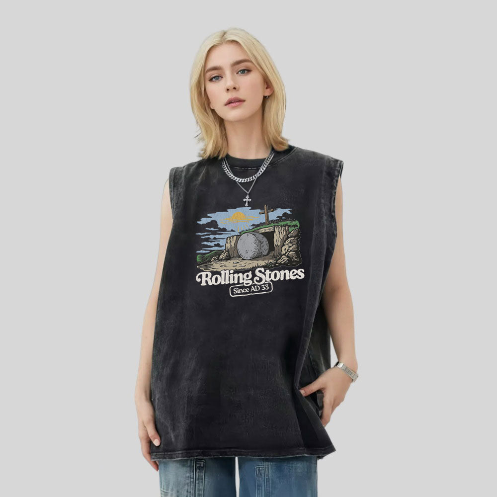 The Stone Was Rolled Away Sine AD 33 Christian Washed Tank Top