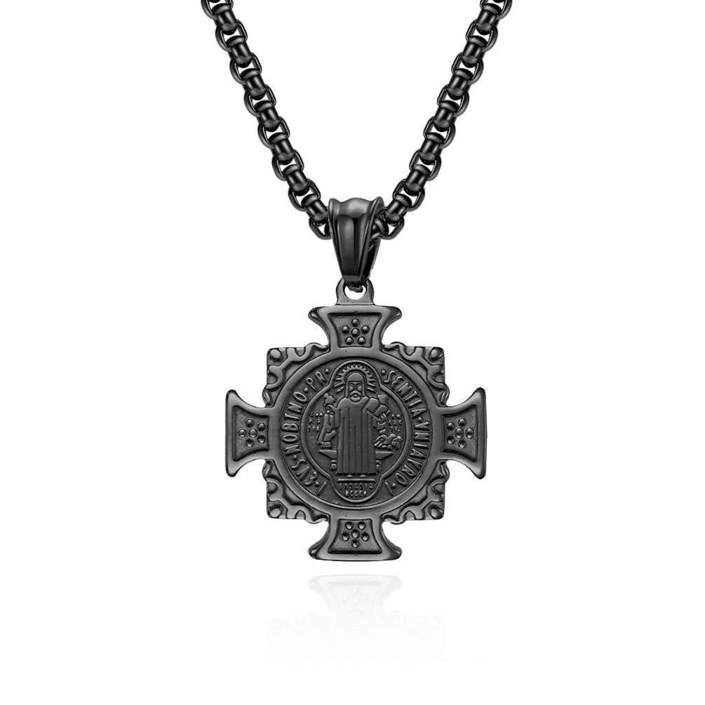 Saint Benedict Exorcist Holy Card Christ Necklace